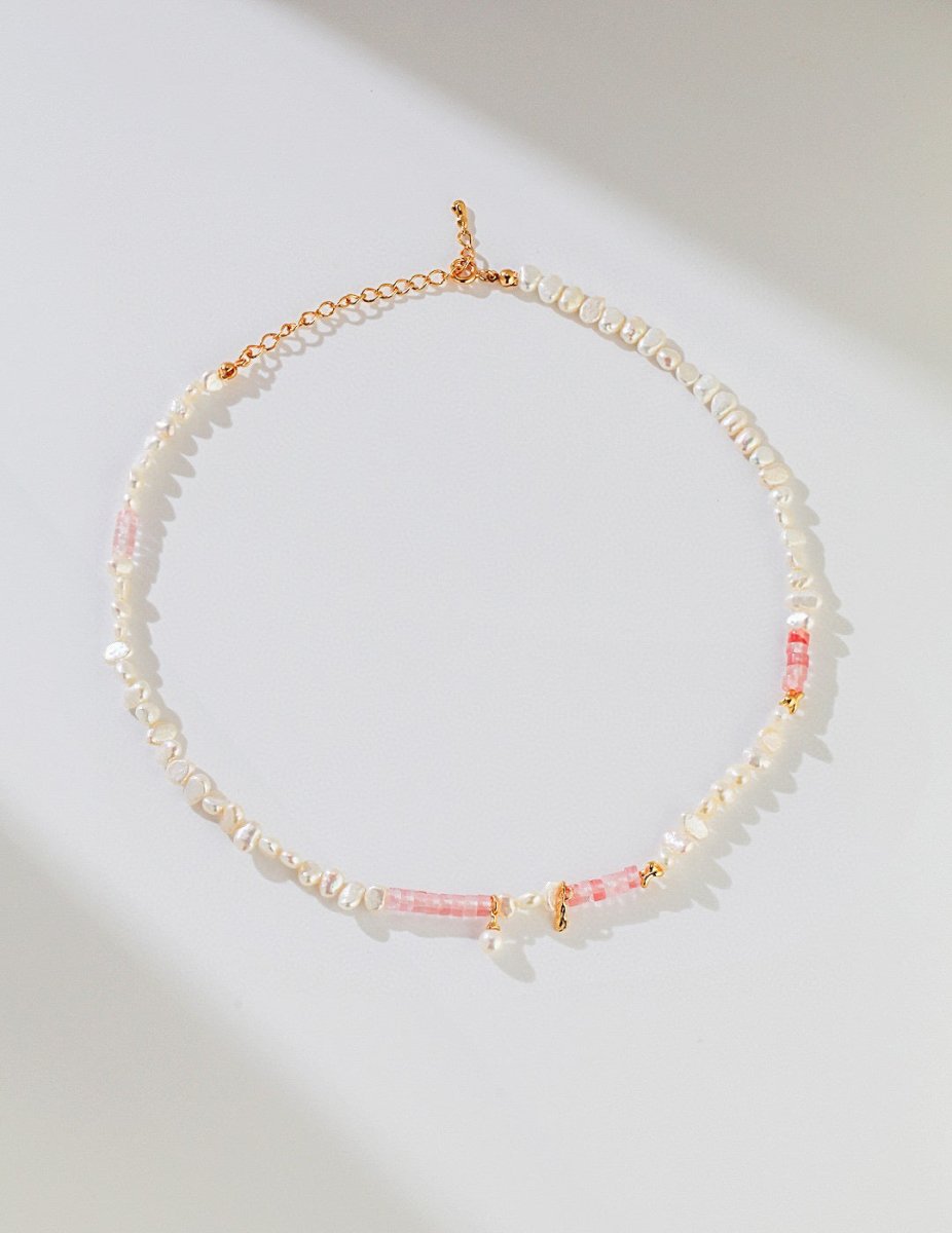 Peach - Freshwater Pearl and Pink Gemstone Necklace - Pearlorious Jewellery