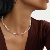 Peach - Freshwater Pearl and Pink Gemstone Necklace - Pearlorious Jewellery