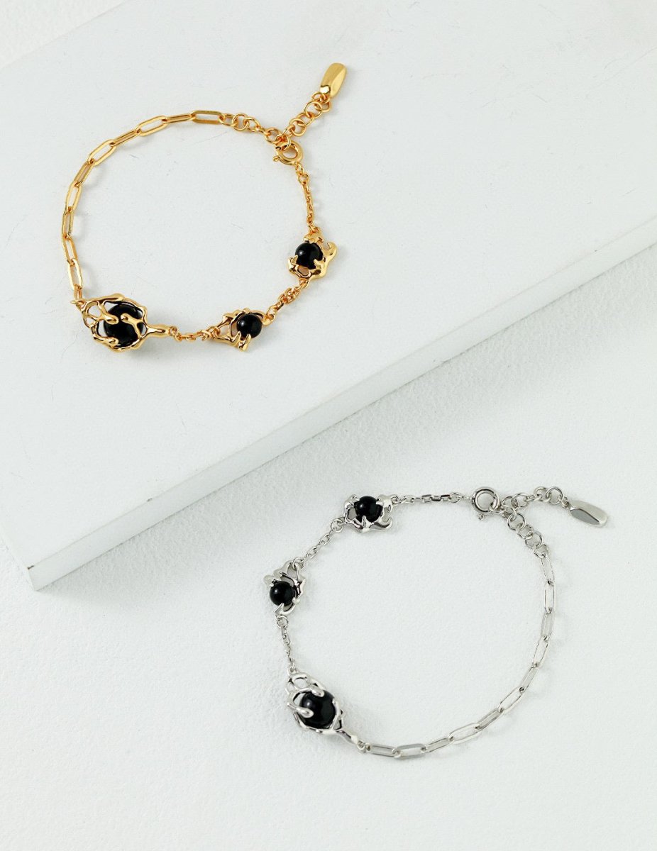 Penelope - Sterling Silver and Black Agate Bracelet - Pearlorious Jewellery