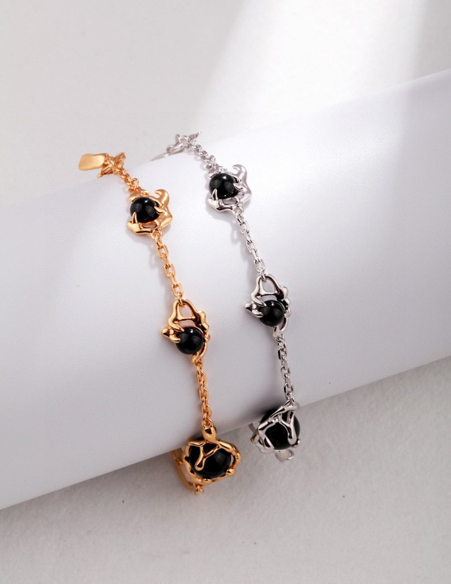 Penelope - Sterling Silver and Black Agate Bracelet - Pearlorious Jewellery