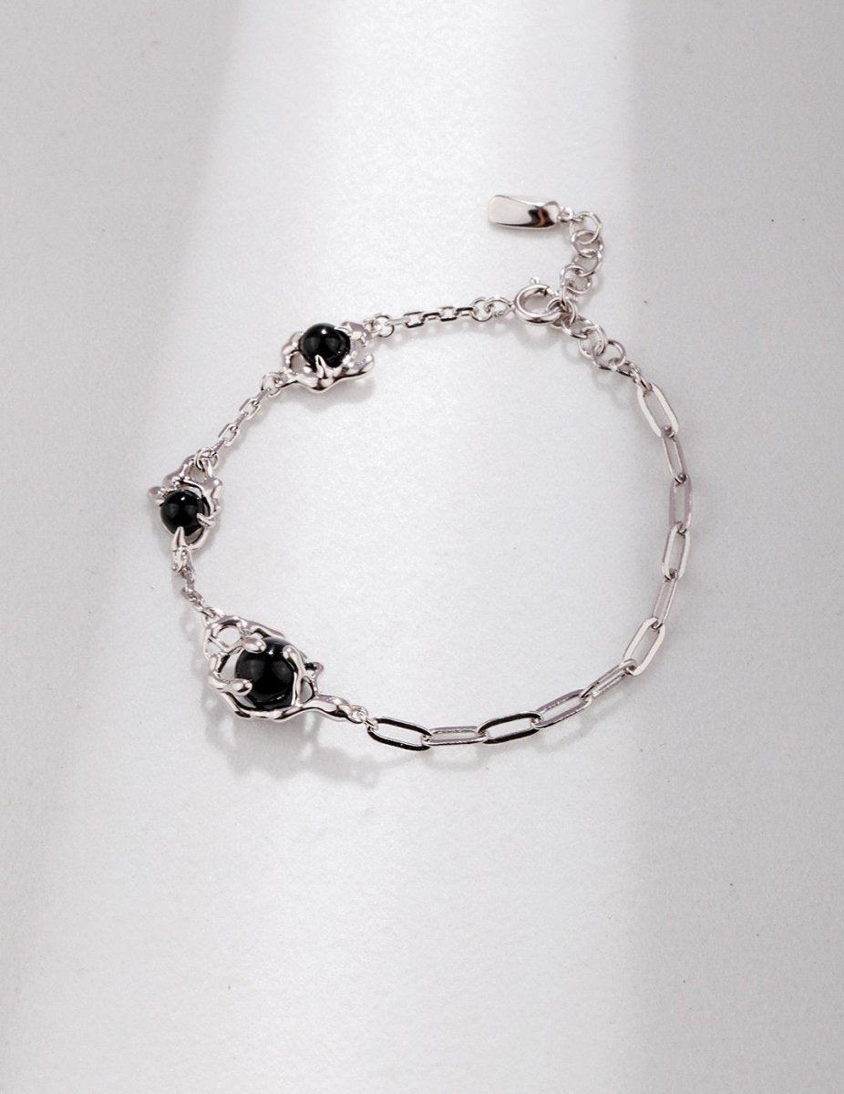 Penelope - Sterling Silver and Black Agate Bracelet - Pearlorious Jewellery