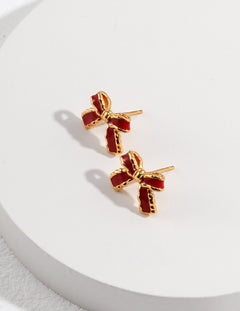 Ruby - Christmas and New Year Limited Edition Red Bow Earrings - Pearlorious Jewellery