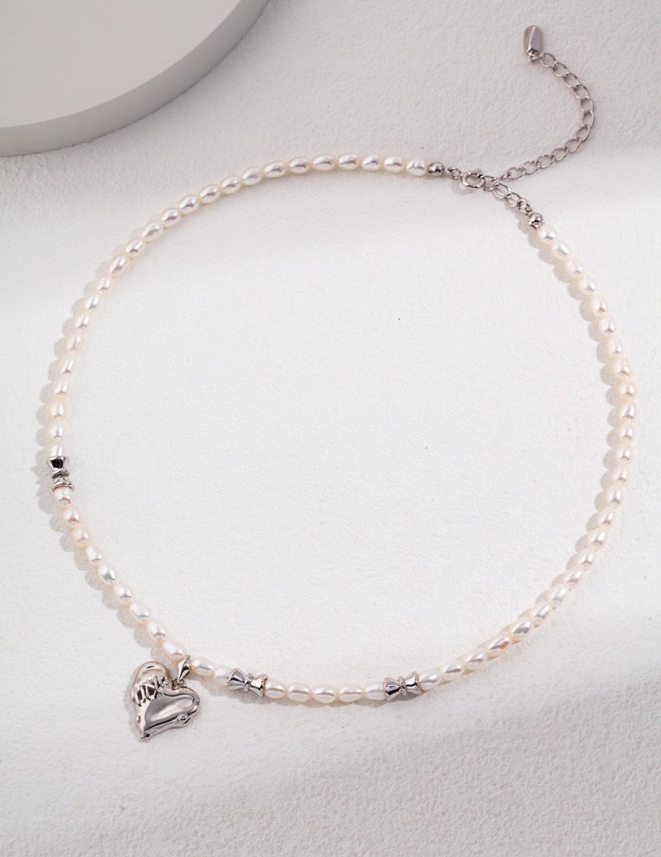 Sage - Seamed Heart Freshwater Pearl Necklace - Pearlorious Jewellery