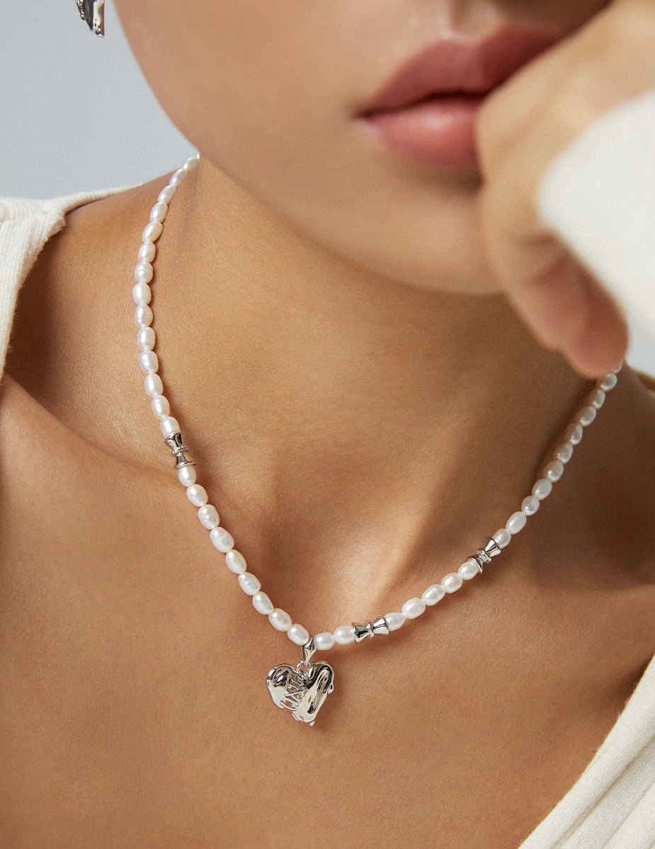 Sage - Seamed Heart Freshwater Pearl Necklace - Pearlorious Jewellery
