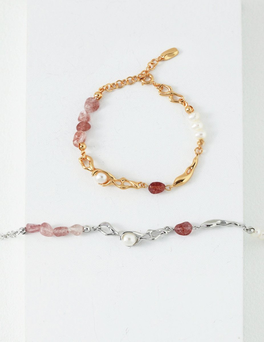 Samantha - Sweet and Cute Freshwater Pearl and Strawberry Quartz Bracelet - Pearlorious Jewellery
