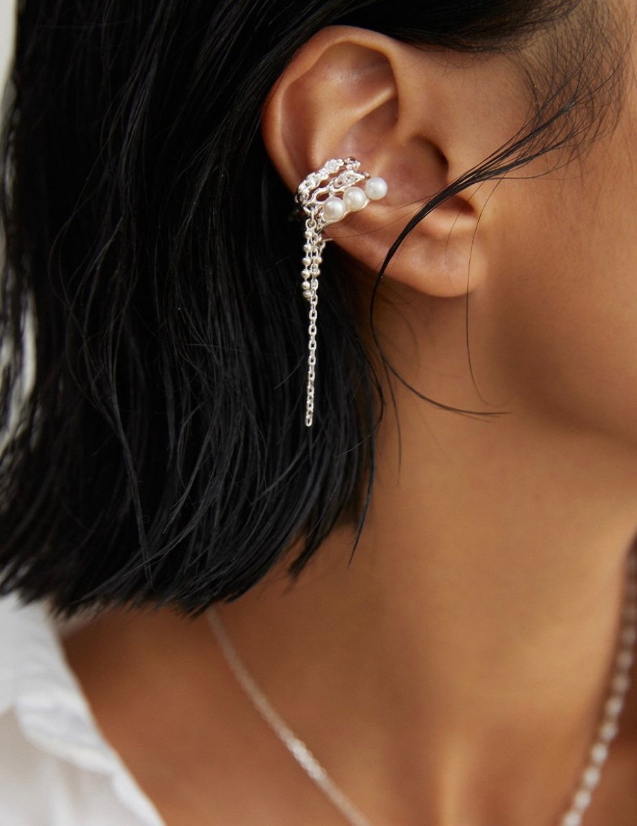 Winnie - 1pc Ear Cuff with tassel - Freshwater Pearl with Sterling Silver Ear Cuff - Cute and Unique - Pearlorious Jewellery