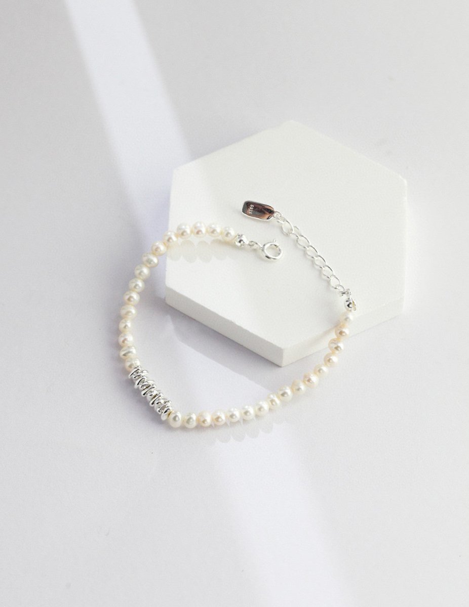 Yasmine - Sterling Silver and Freshwater Pearl Bead Bracelet - Pearlorious Jewellery