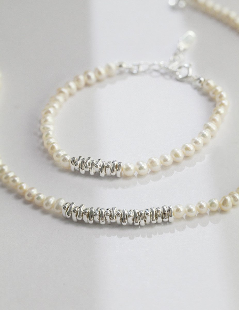 Yasmine - Sterling Silver and Freshwater Pearl Bead Bracelet - Pearlorious Jewellery